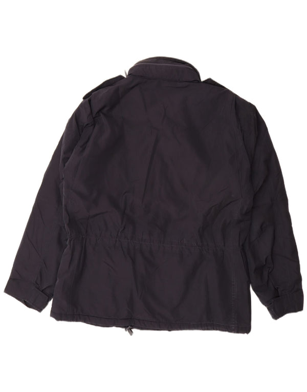 Alberto Aspesi Chaqueta militar con capucha para hombre UK 40 Large Poliéster azul marino