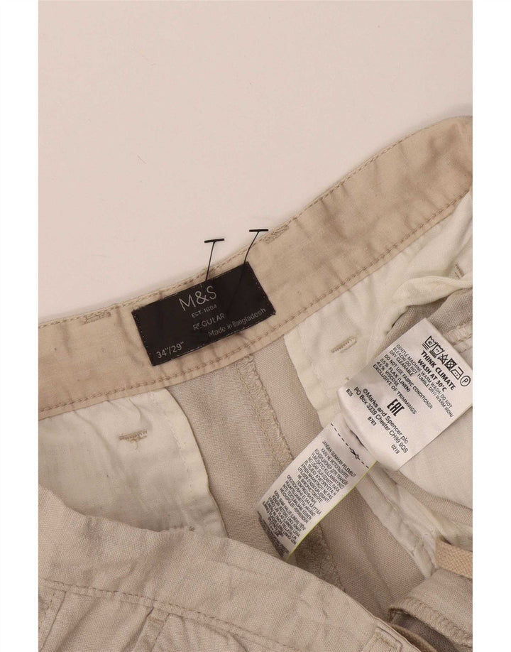Marks & Spencer Bermudas regulares para hombre W34 Large Beige Linen