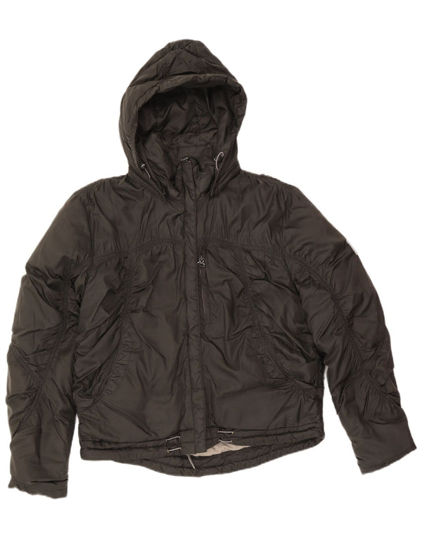 Vintage mujer chaqueta acolchada con capucha Reino Unido 16 poliéster negro grande