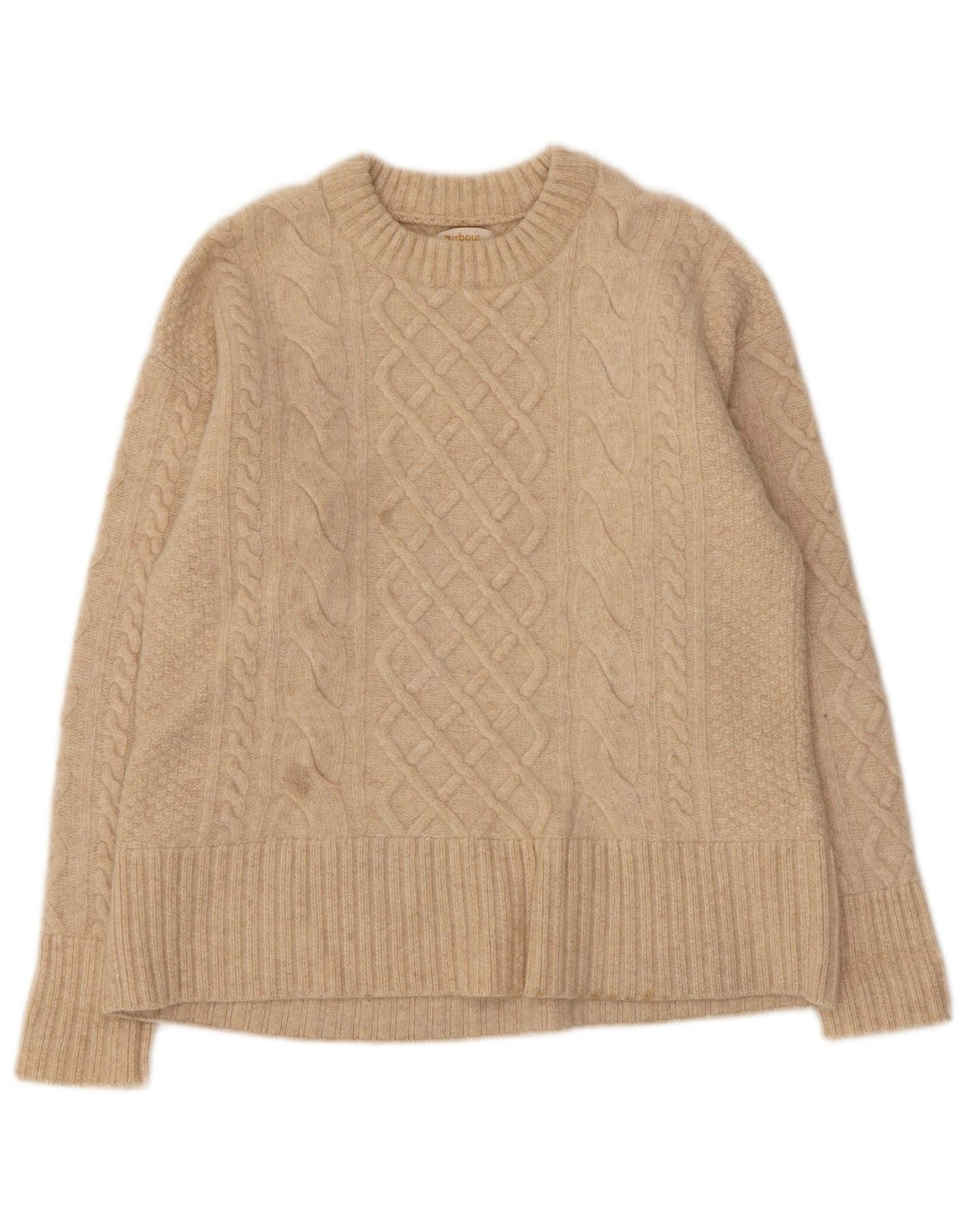 Barbour Jersey de cuello redondo para mujer UK 10 Small Beige Wool
