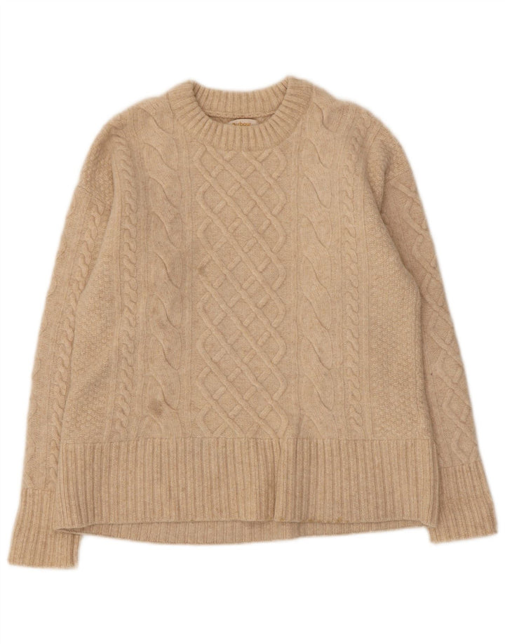 Barbour Jersey de cuello redondo para mujer UK 10 Small Beige Wool