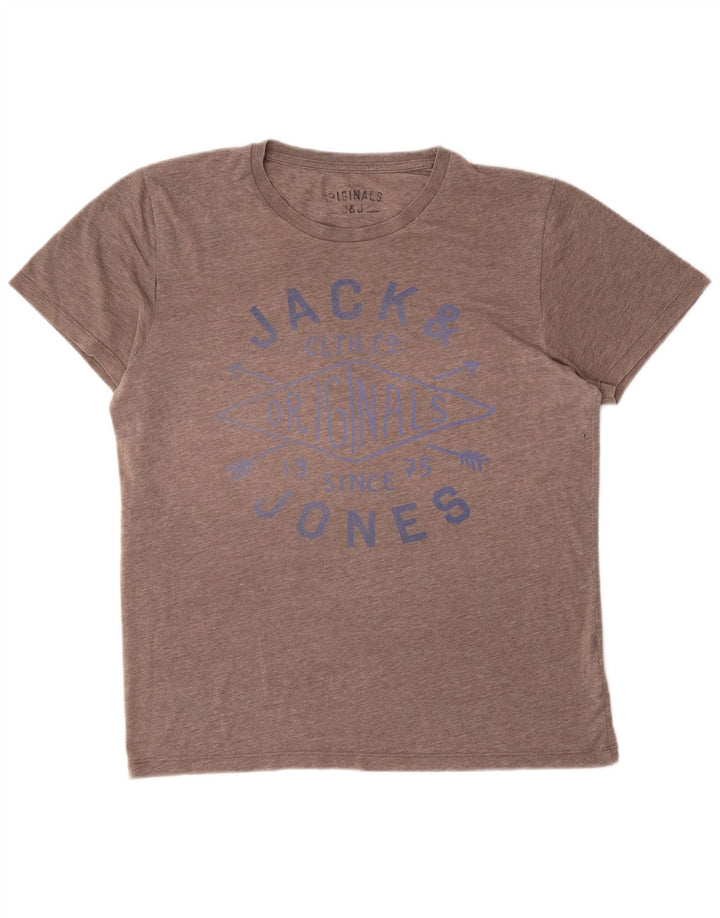 Jack & Jones - Camiseta gráfica para hombre, talla grande, poliéster moteado gris