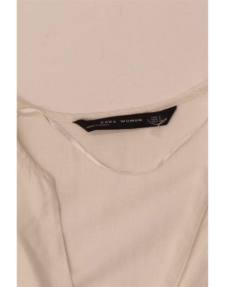 Zara Top Túnica Manga 3/4 Mujer UK 10 Small Blanco