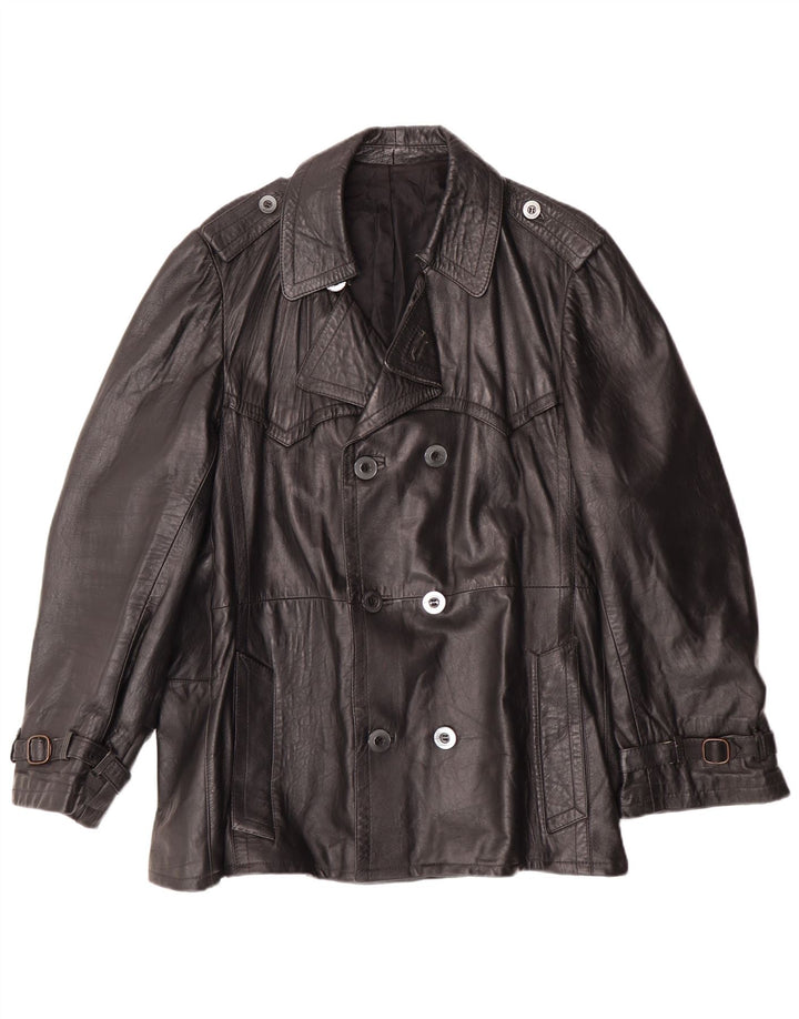 Vintage hombres doble pecho chaqueta de cuero Reino Unido 40 cuero negro grande