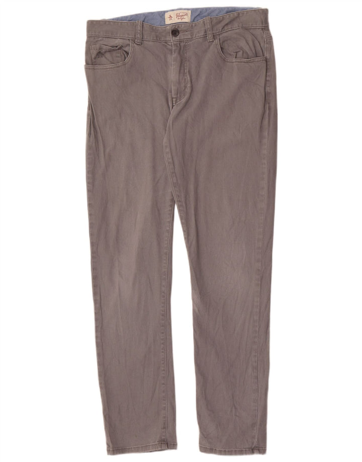 Penguin - Pantalones informales ajustados para hombre W33 L32 Gris