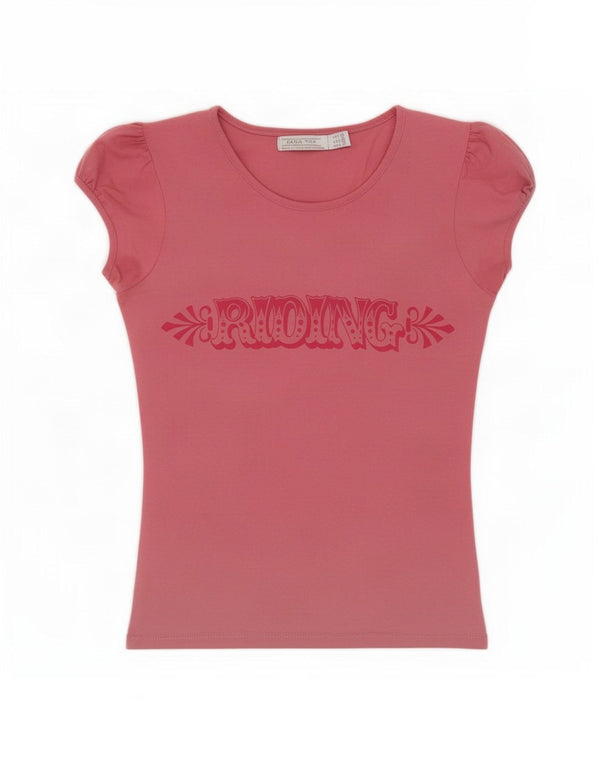 Zara Mujer Trafaluc Crop Graphic Camiseta Top UK 8 Small Rosa