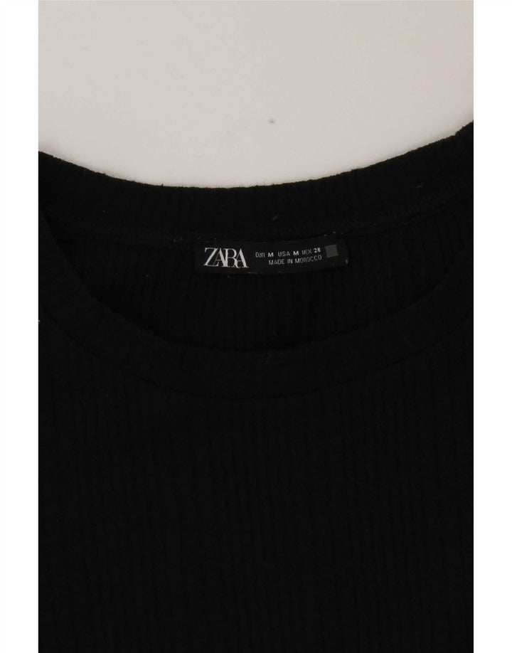 Zara Mujer Crop Top Manga Larga UK 42 Medium Negro