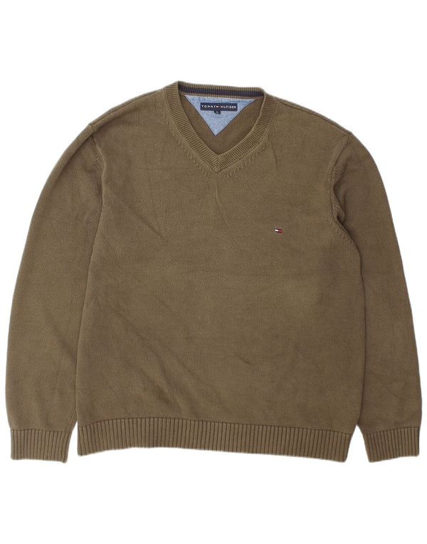 Tommy Hilfiger Jersey con Cuello en V para Hombre XL Caqui Algodón