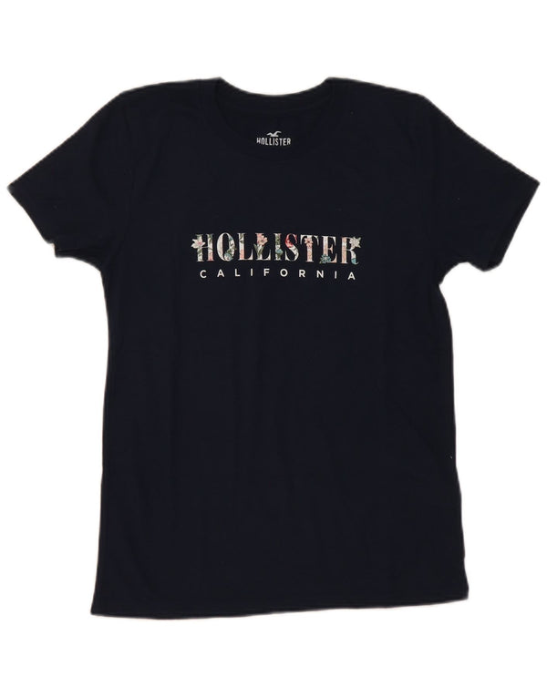 Hollister Mujer Camiseta Gráfica Top UK 10 Small Azul Marino Algodón