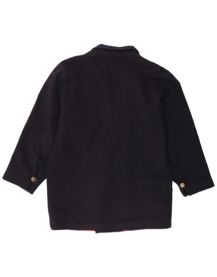 Vintage hombres regular fit abrigo de doble botonadura IT 46 Pequeña lana azul marino