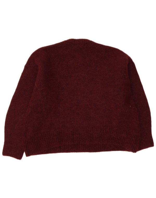 Marks & Spencer Suéter de cuello redondo para mujer UK 46 Large Lana burdeos