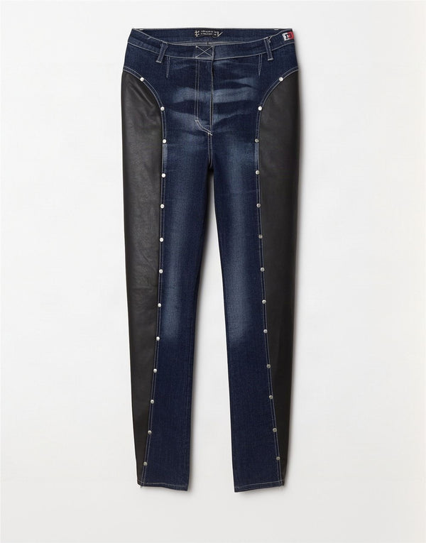 Vintage mujer skinny jeans pequeños W26 L31 azul marino colorblock algodón