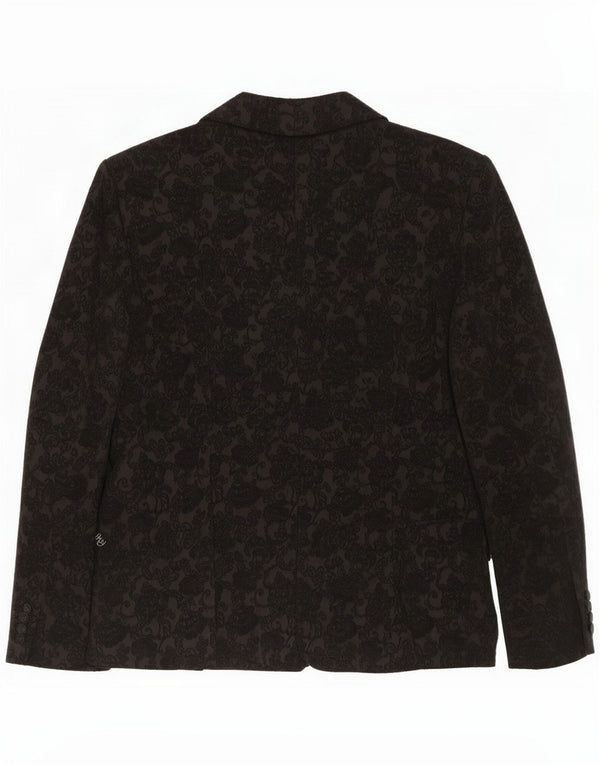 Chaqueta blazer vintage de 3 botones para mujer UK 44 Grande Acetato floral negro