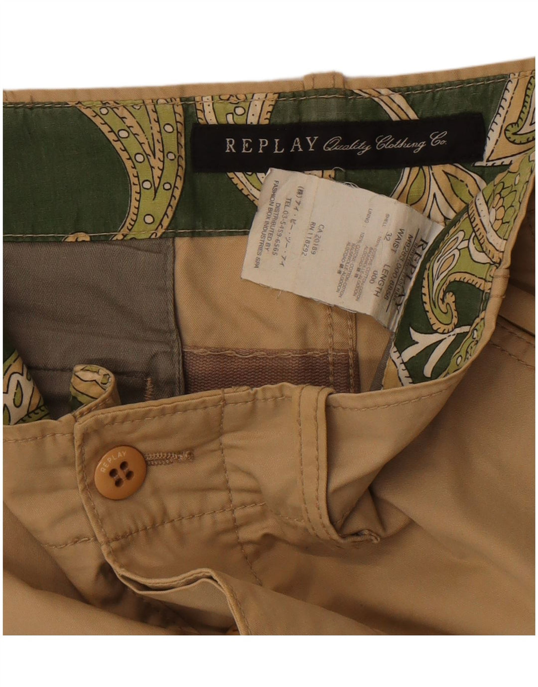 Shorts Cargo Hombre Replay W32 Algodón Beige Medio