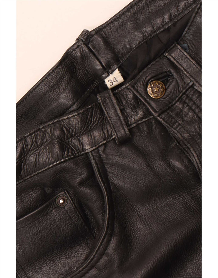 Pantalones de cuero rectos vintage para hombre W34 L31 Negro
