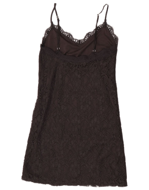 Zara Vestido lencero de encaje para mujer UK 8 Small Black Floral
