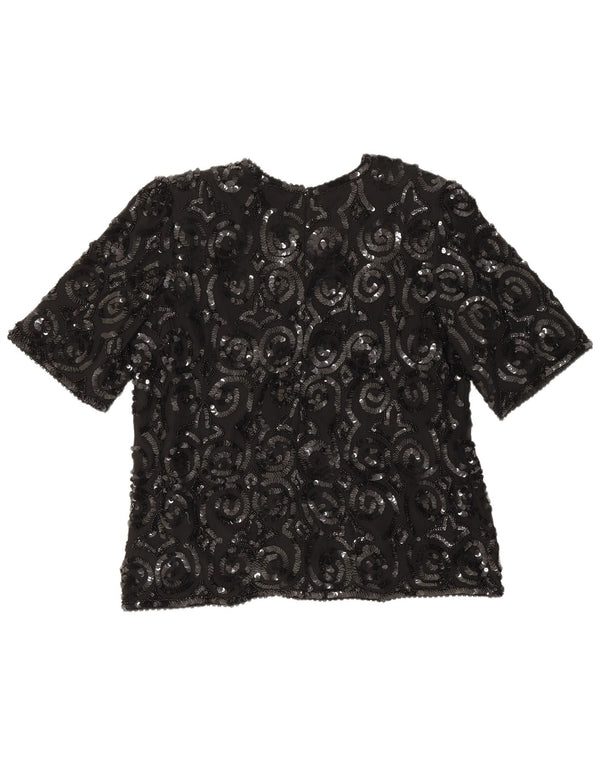 Frank Usher Blusa para Mujer Top UK 46 Grande Seda Negra