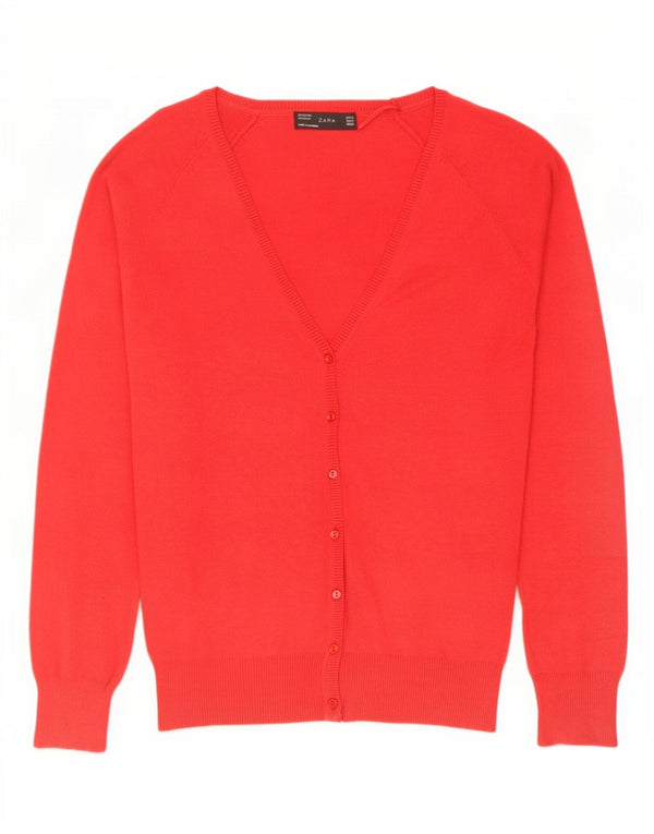 Zara Mujer Cárdigan Suéter UK 12 Mediano Rojo Algodón