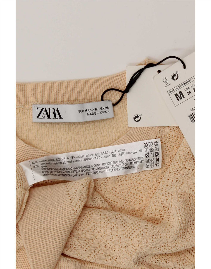 Zara Mujer Top Manga Larga UK 42 Viscosa Beige Medio