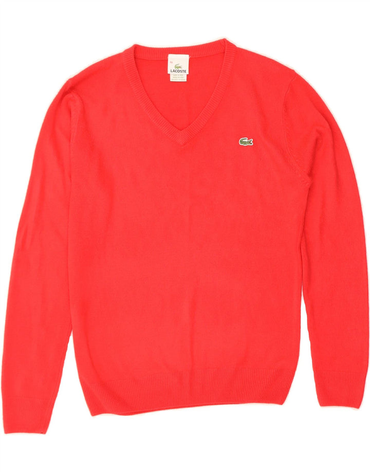LACOSTE Womens V-Neck Jumper Sweater Size 40 Medium Red Cotton Vintage Lacoste and Second-Hand Lacoste from Messina Hembry 