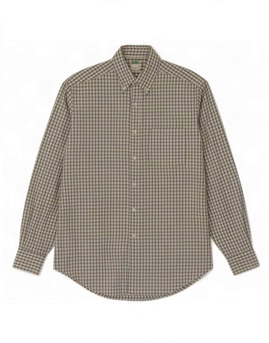 Camisa Benetton Hombre De Algodón A Cuadros Verde Medio