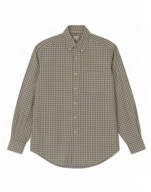 Camisa Benetton Hombre De Algodón A Cuadros Verde Medio