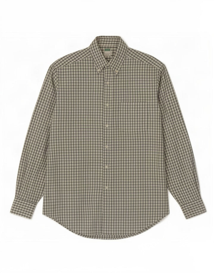 Camisa Benetton Hombre De Algodón A Cuadros Verde Medio