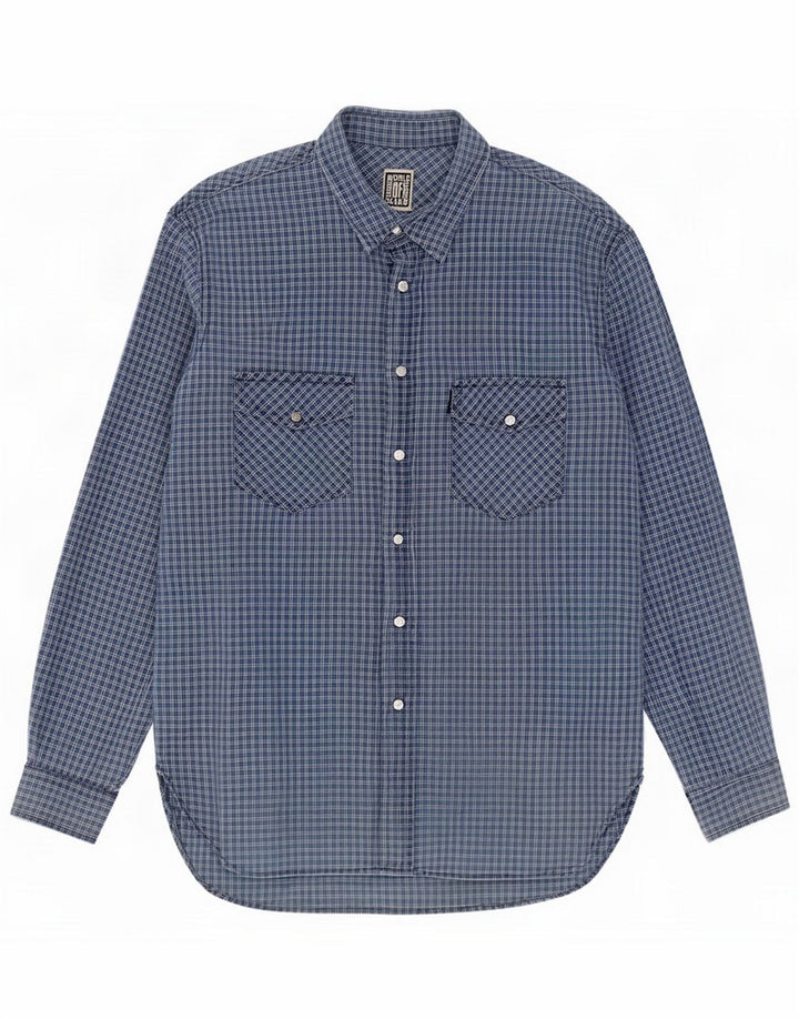 Camisa Casucci para hombre XL Algodón a cuadros azul