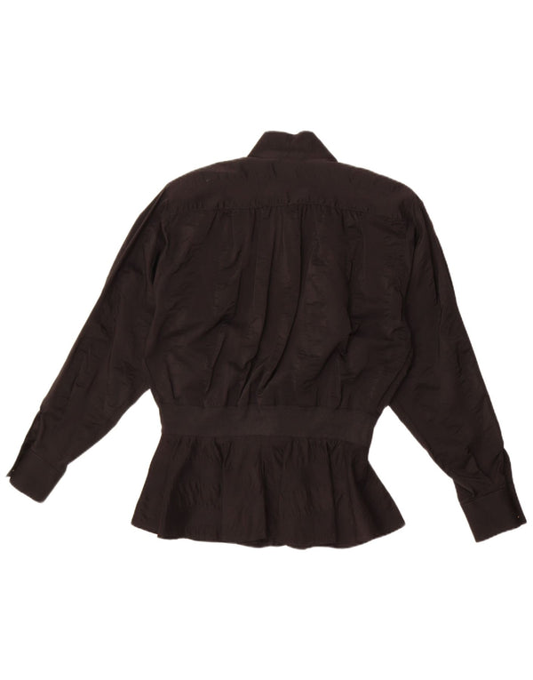 Vintage mujer camisa blusa Reino Unido 18 XL acetato negro