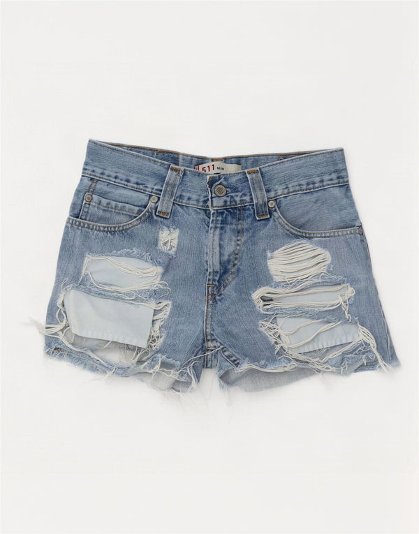 Levi's 511 Shorts De Mezclilla Envejecidos Y Desgastados para Mujer W26 Small Blue