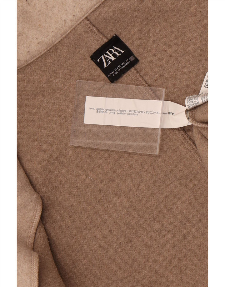 Zara Mujer Abrigo Abierto UK 44 Poliéster Gris Medio