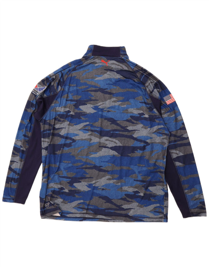 PUMA Top con cuello y cremallera para hombre, manga larga, 2XL, poliéster de camuflaje azul