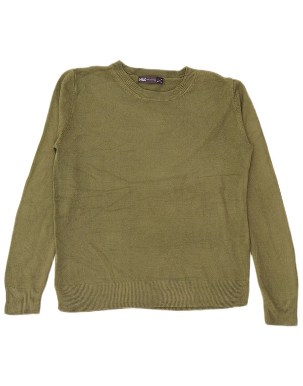 Marks & Spencer Suéter de Cuello Redondo para Mujer UK 10 Pequeño Acrílico Verde