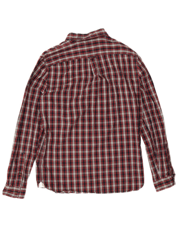 Camisa Lacoste de franela de corte regular para hombre, talla 40, algodón a cuadros rojos medianos