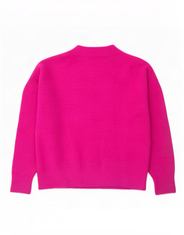 Zara Suéter oversize con cuello en V para mujer UK 44 Acrílico rosa grande