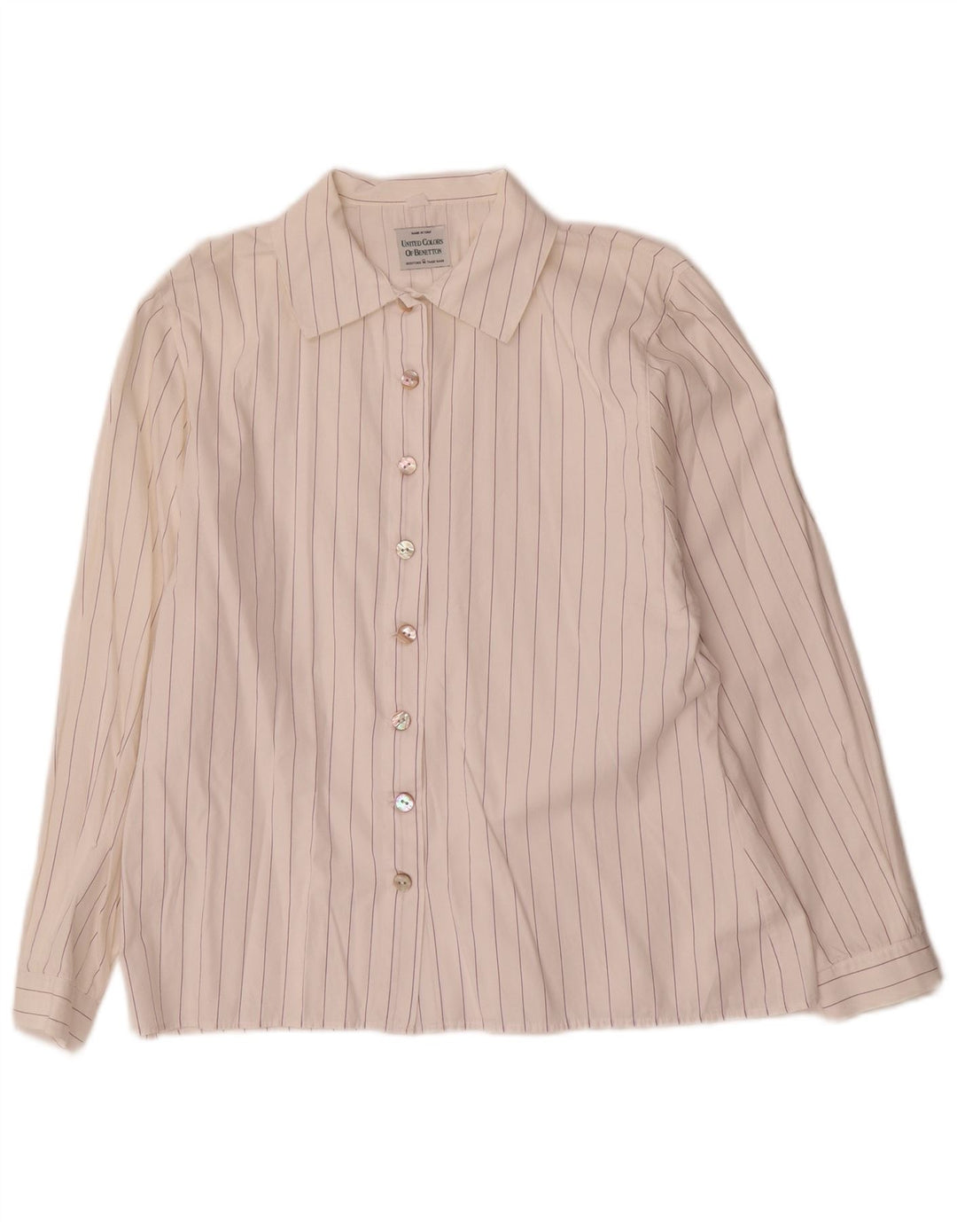 Camisa Benetton Mujer ES 46 Grande Blanco Rayas
