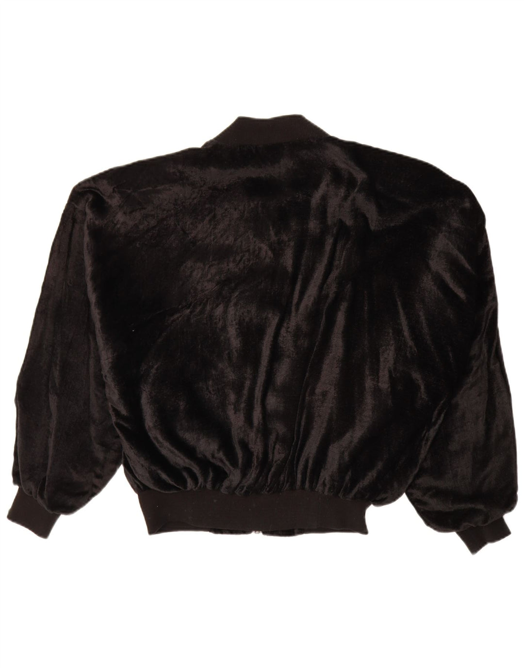 VINTAGE Chaqueta bomber de terciopelo de gran tamaño para mujer Reino Unido 14 Viscosa negra mediana