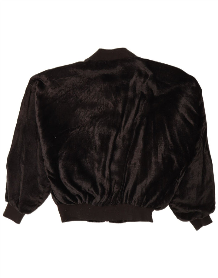 VINTAGE Chaqueta bomber de terciopelo de gran tamaño para mujer Reino Unido 14 Viscosa negra mediana