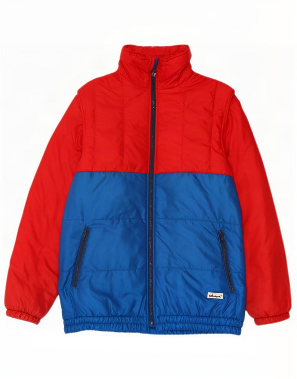 Vintage hombres chaqueta acolchada Reino Unido 38 medio rojo colorblock poliamida