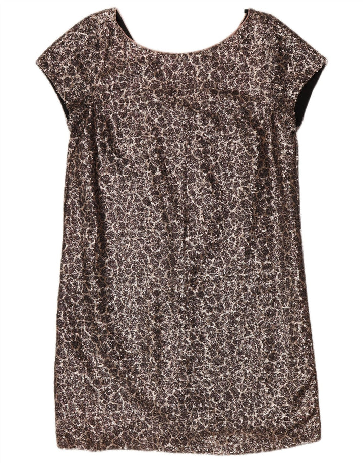 Next Vestido recto con lentejuelas para mujer UK 42 Nylon plateado mediano