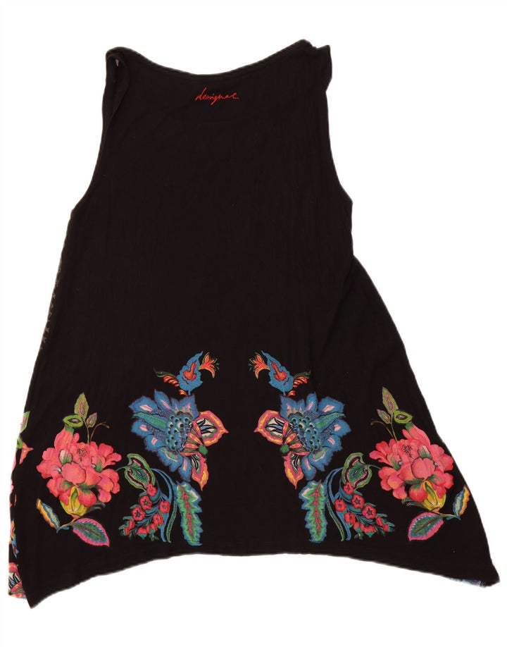 Desigual Top tipo túnica sin mangas para mujer UK 40 Grande Negro Floral
