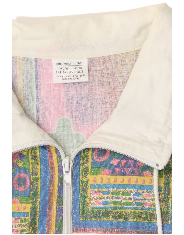 Vintage hombres patrón abstracto chándal chaqueta superior UE 44/46 pequeño blanco