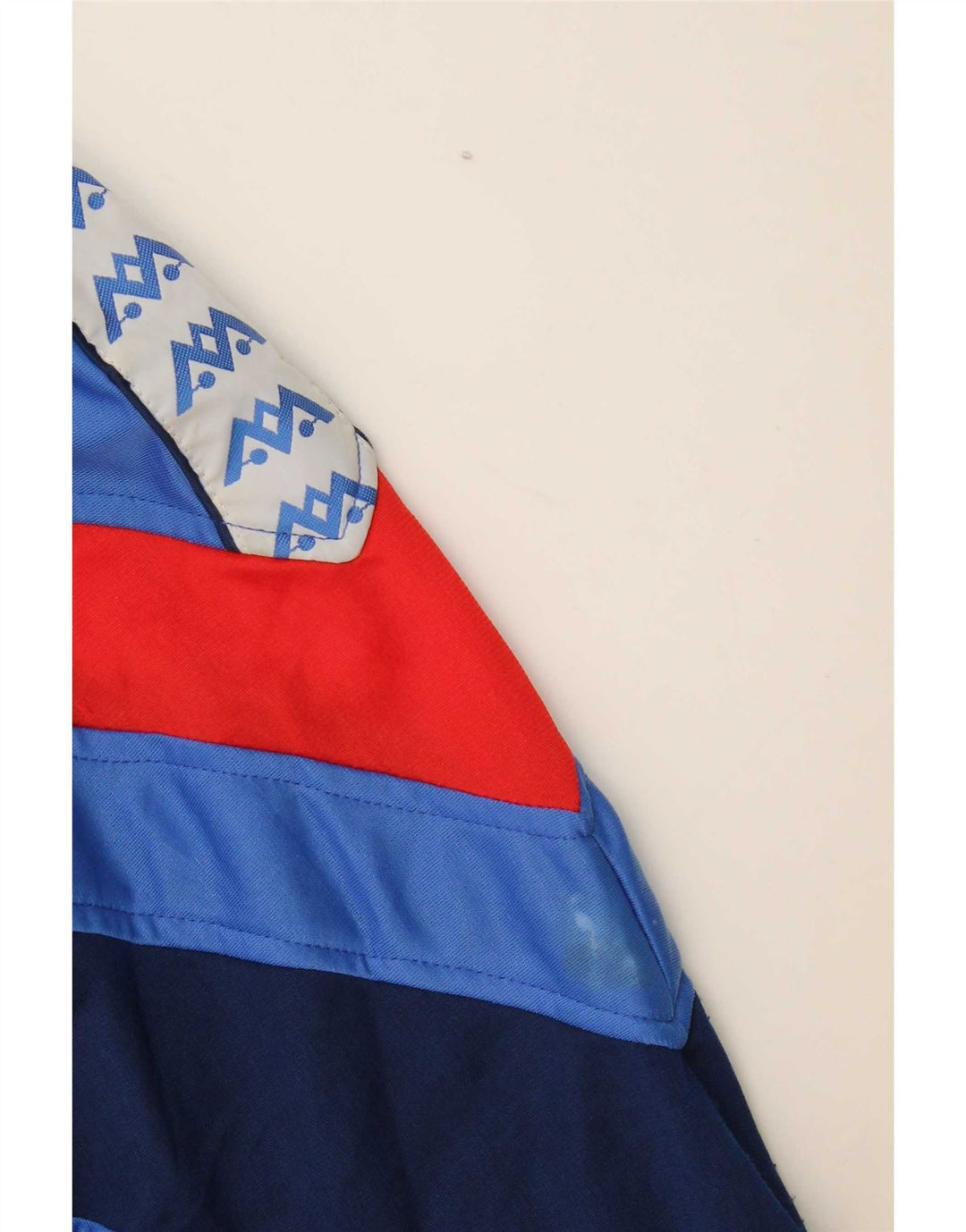 Vintage hombres gráfico chándal top chaqueta medio azul colorblock poliéster