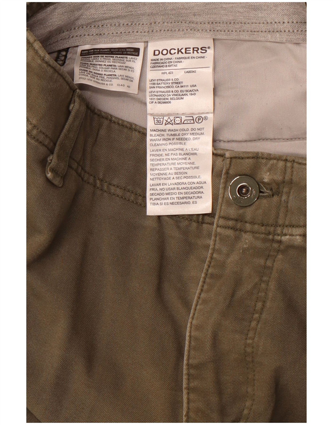 DOCKERS Pantalones chinos ajustados para hombre W34 L32 Algodón caqui