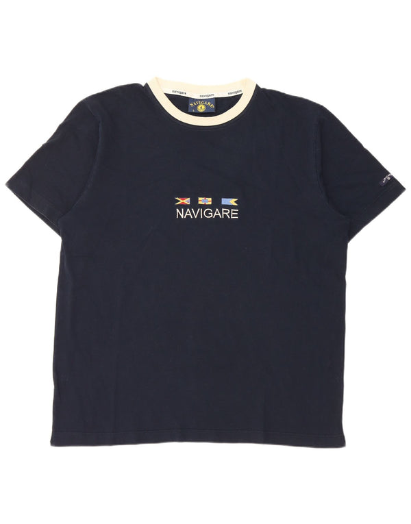 Navigare Camiseta gráfica para hombre Top grande de algodón azul marino