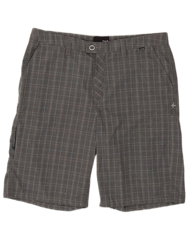 Hurley Pantalones cortos chinos para hombre W36 poliéster de pata de gallo gris grande