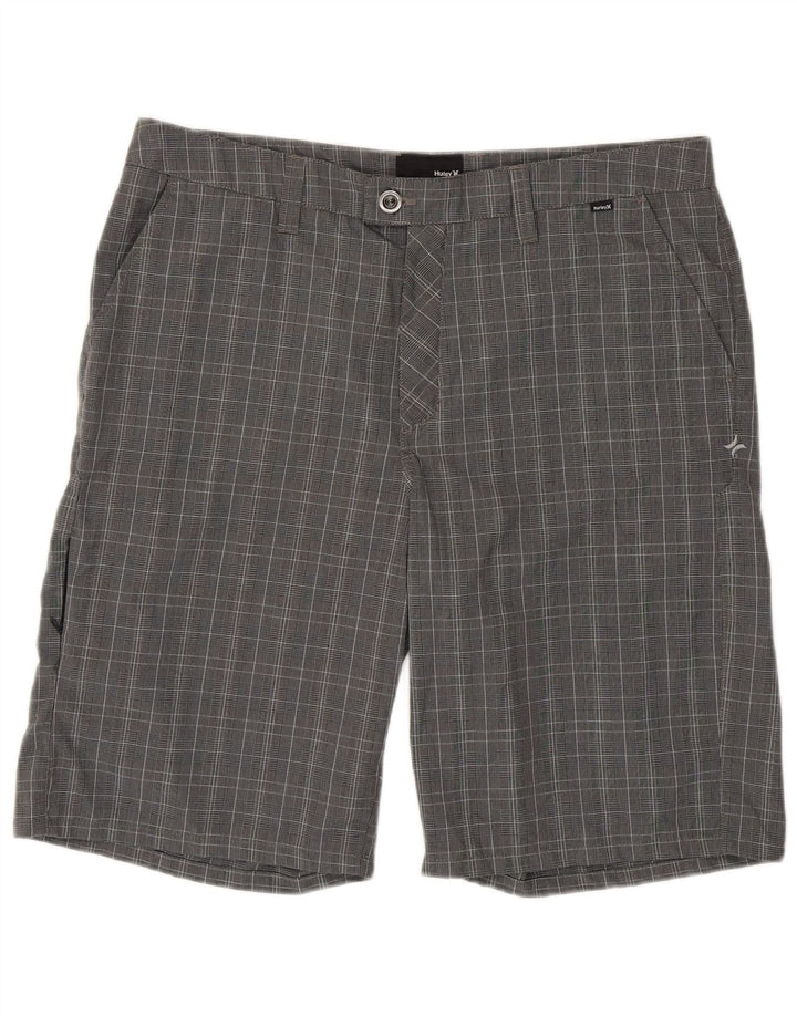 Hurley Pantalones cortos chinos para hombre W36 poliéster de pata de gallo gris grande