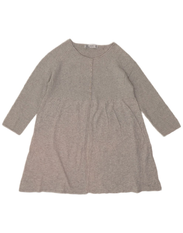 Zara Mujer Vestido Jersey De Manga Larga UK 44 Grande Gris Moteado