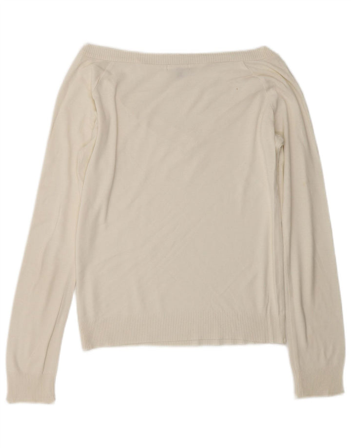 Massimo Dutti Jersey Corto con Cuello en V para Mujer UK 12 Medium Off White