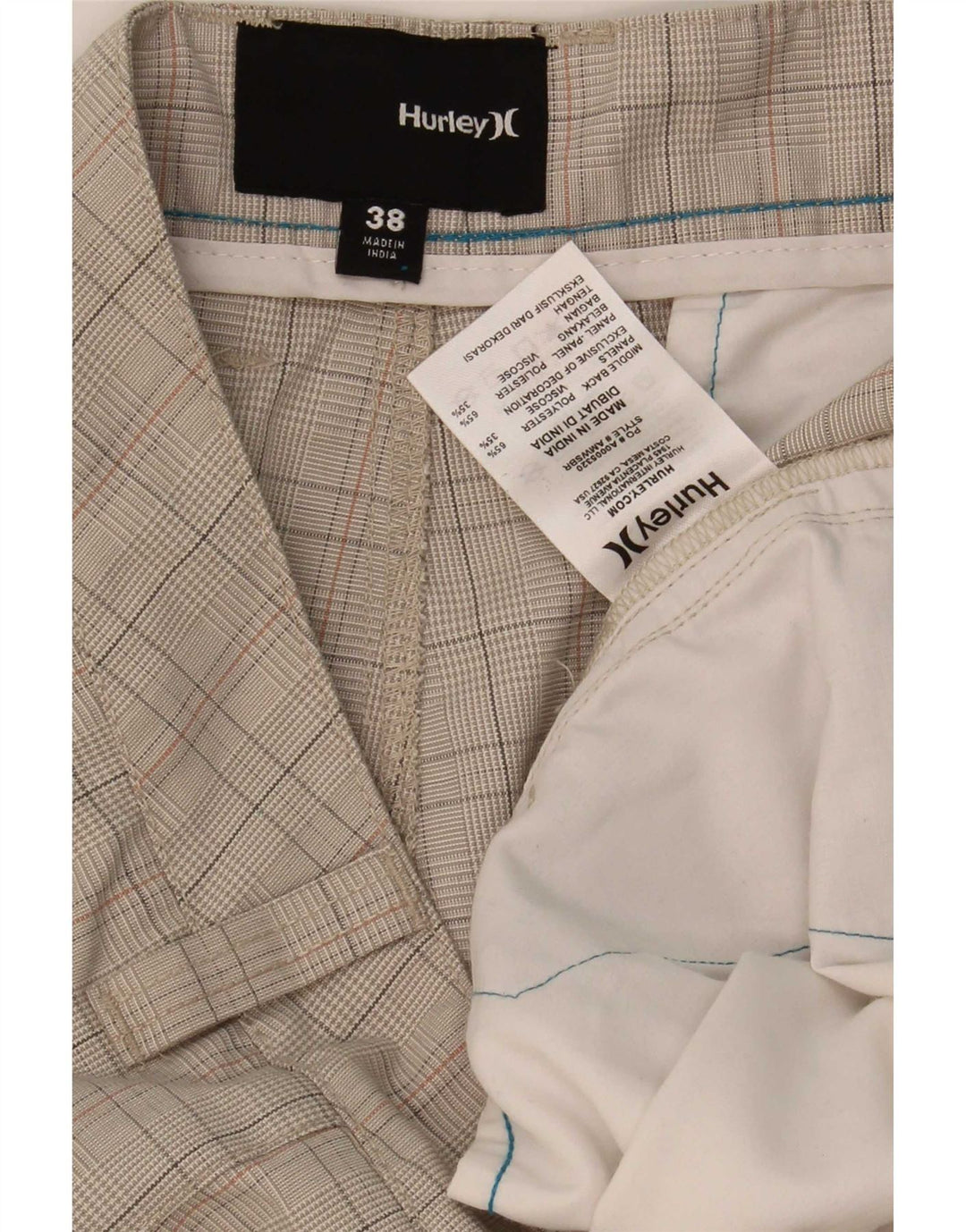 Hurley Shorts Cargo Hombre W38 XL Poliéster A Cuadros Gris